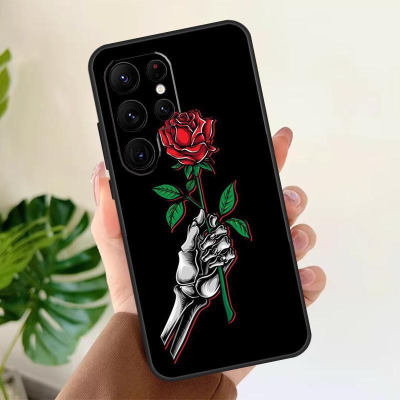 Skeleton Hand Rose Gothic Soft Case For Samsung Galaxy S21 S22 S23 S24 S25 Ultra S9 S10 Plus S20 FE S24 FE Phone Cover