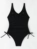 Women's 2026 Solid Color Drawstring Waist One-Piece Swimsuit - New Fashion Trends In Europe and America