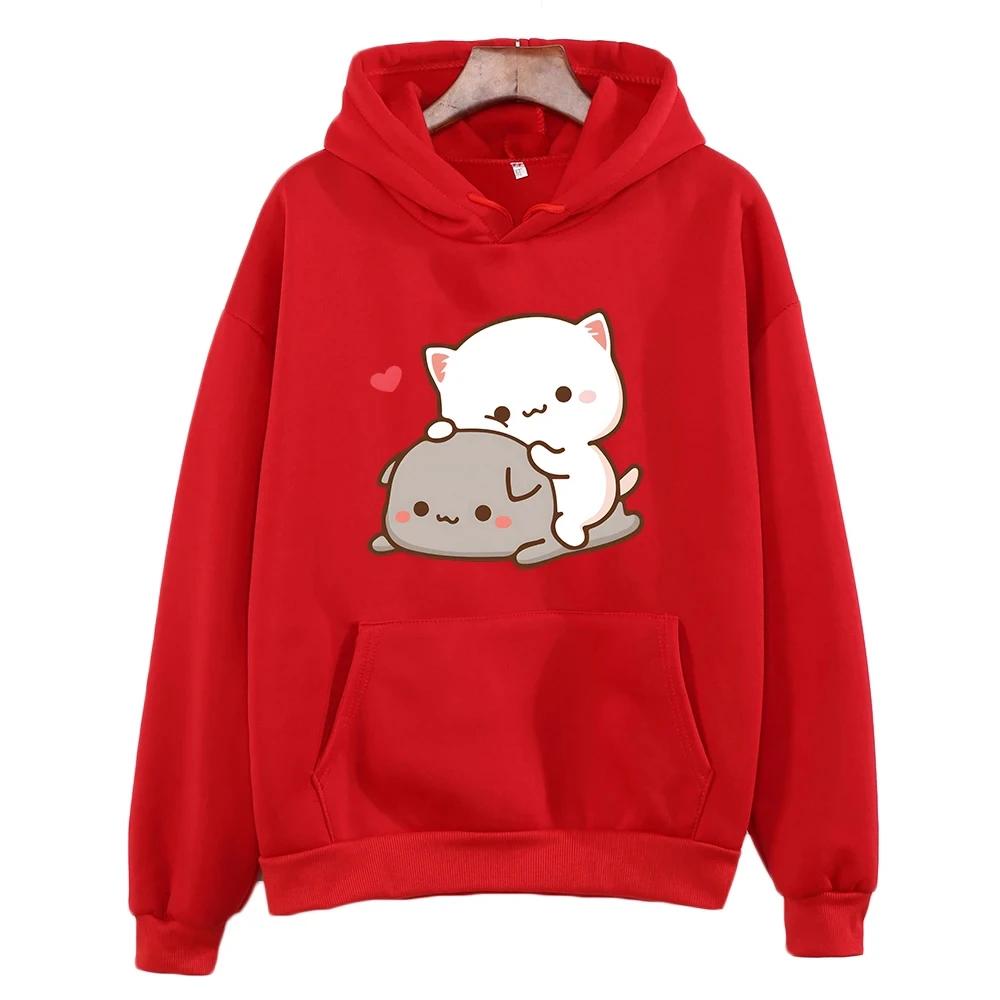 Mochi Peach And Goma Cute Cat Hoodie Sweatshirt for Girls Fashion Kawaii Cartoon Pullovers Women_Men Harajuku Aesthetic Hoodies