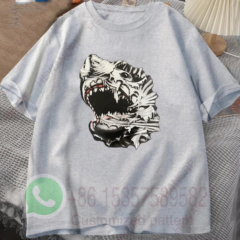 Scary Shark Mens Tshirt Summer Tracksiut Roundneck Pullovers Shortsleeved Tops Harajuku Cotton Sweatshirt Casual Streetwear