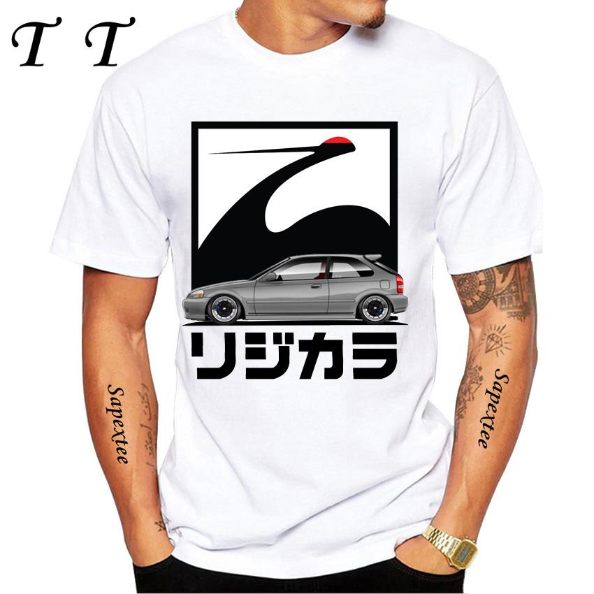 Kanjo Racer Civic Klasyczny T-Shirt Nowy Lato Męski Krótki Rękaw Retro Drift King Samochód T-Shirty Chłopięce Casualowe Białe Koszulki