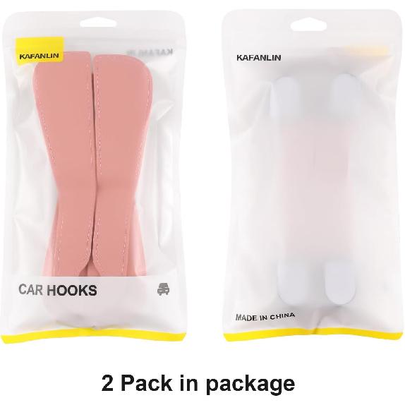 2 Pack KAFANLIN Car Headrest Hooks For Purses And Bags Cute Leather Car Seat Back Head Rest Double Hooks For Bags Cute Pink Beige Car Accessories