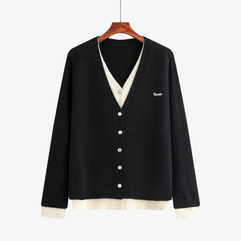 

Plus Size Academy Style Winter Knitwear: Women s Casual Two-Piece Look Sweater 3XL (180-220 jin)