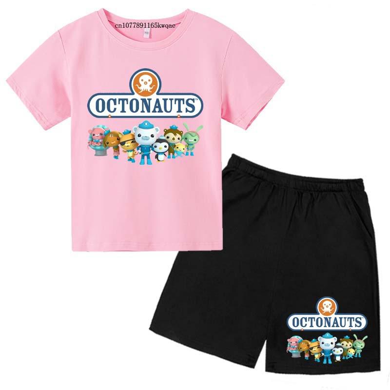 Dziecięce Octonauts Kreskówkowy Nadruk Lato Słodkie Oddychające T-shirty+Spodenki 2-częściowe Garnitury 2-13 Lat Chłopcy Dziewczynki Stroje Dziecięce Zestawy Ubrań