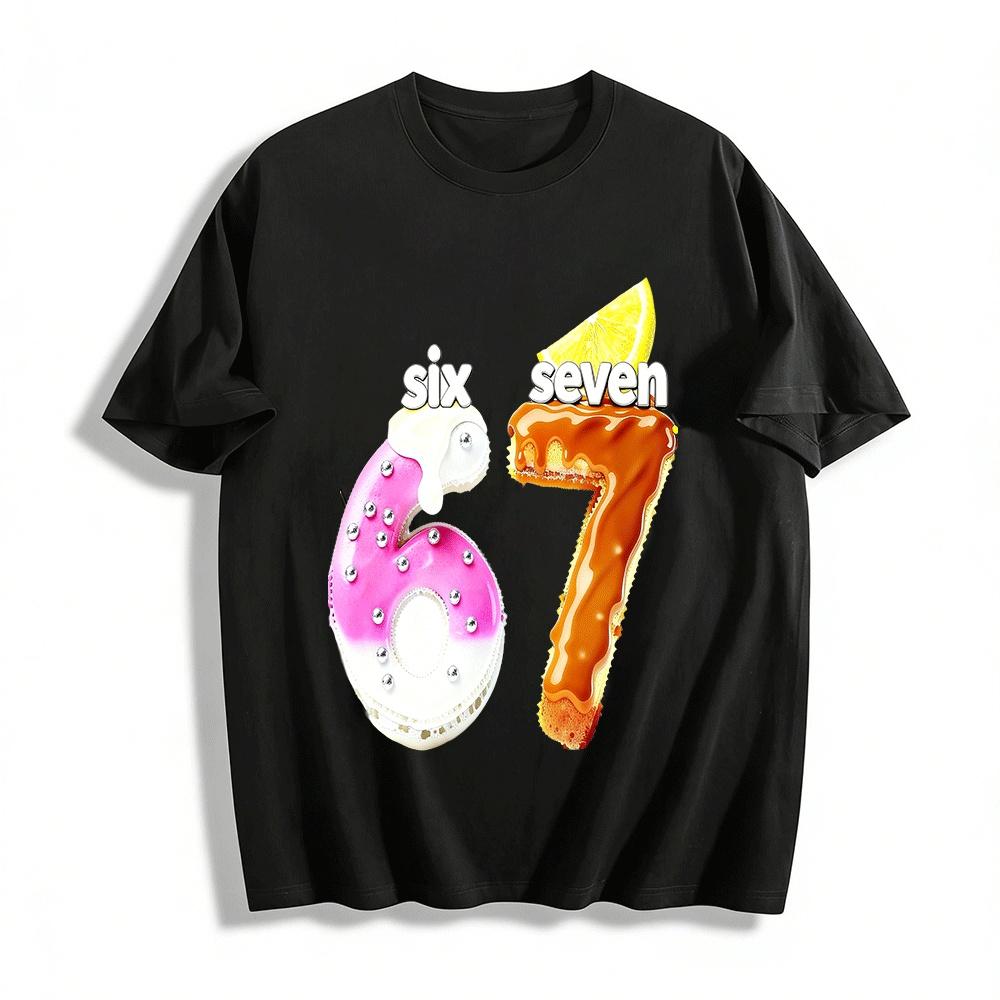 Fun Dessert Number 67 Print Casual Short Sleeve T-Shirt Pure cotton T-shirt XXS