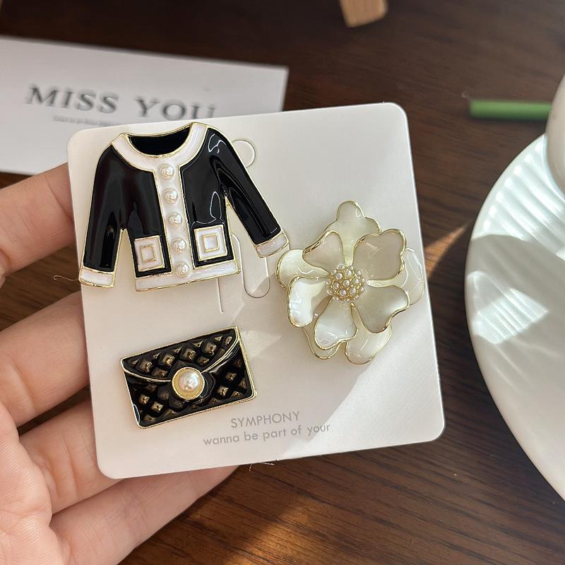 3 Pcs/set Classic Women Girls Elegant Enamel Pearl Flower Clothing Brooch Set Korean Style  Lady Wedding Party Badges Pin