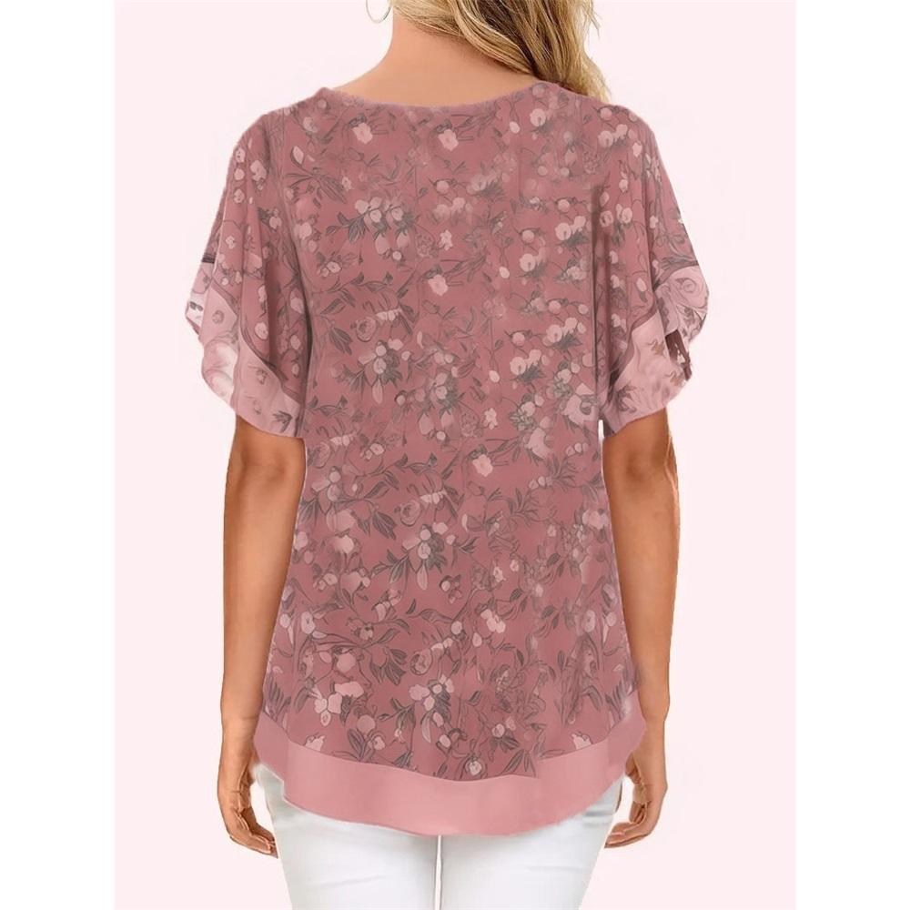 Women's Fungus Round Neck Ultra-thin Chiffon Printed Short-sleeved T-shirt