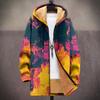 New Jacket: Multi-colored Pattern Elements, Zipper Hooded Cardigan, Thickened Winter Fleece Padded Clothes, Yellow Lining, Trendy Cotton Clothes