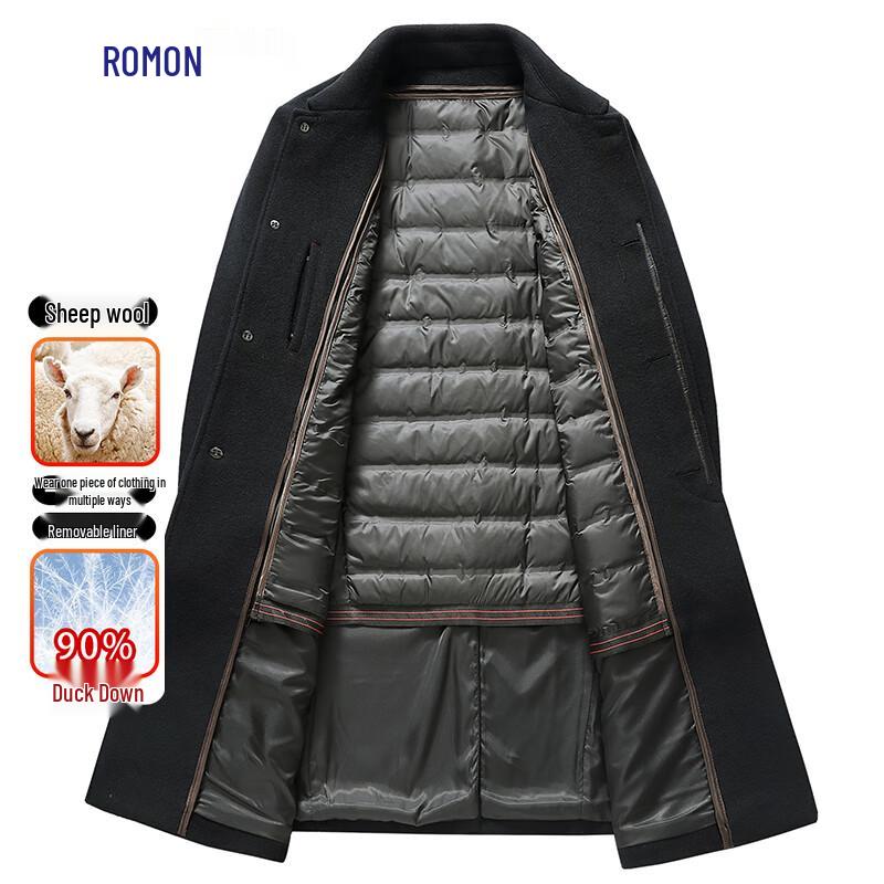 Romon Men's Mid-Length 3-in-1 Wool Blend Down Coat