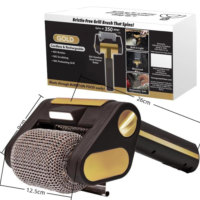 350RPM Rechargeable Electric Roller Grill Brush With Replaceable Head Stainless Steel Barbecue Cleaner Tool