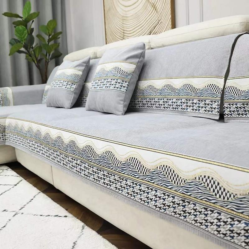 Chenier Sofa Cushion Four Seasons Universal Non-Slip High-End Sofa Cover Nordic Cushion Light Luxury Thousand Bird Grid Cover Cloth Towel