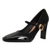 High-heeled Mary Jane shoes with red high heels thick heel sexy new splicing square head single shoes