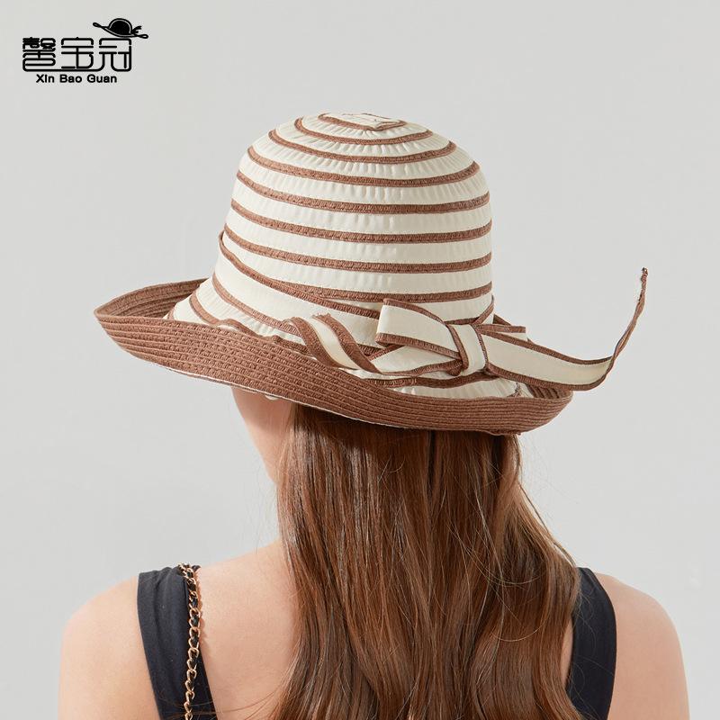Summer Striped Sun Hat Women Outdoor Outing Beach Sun Hat Fashion Straw Bucket Hat