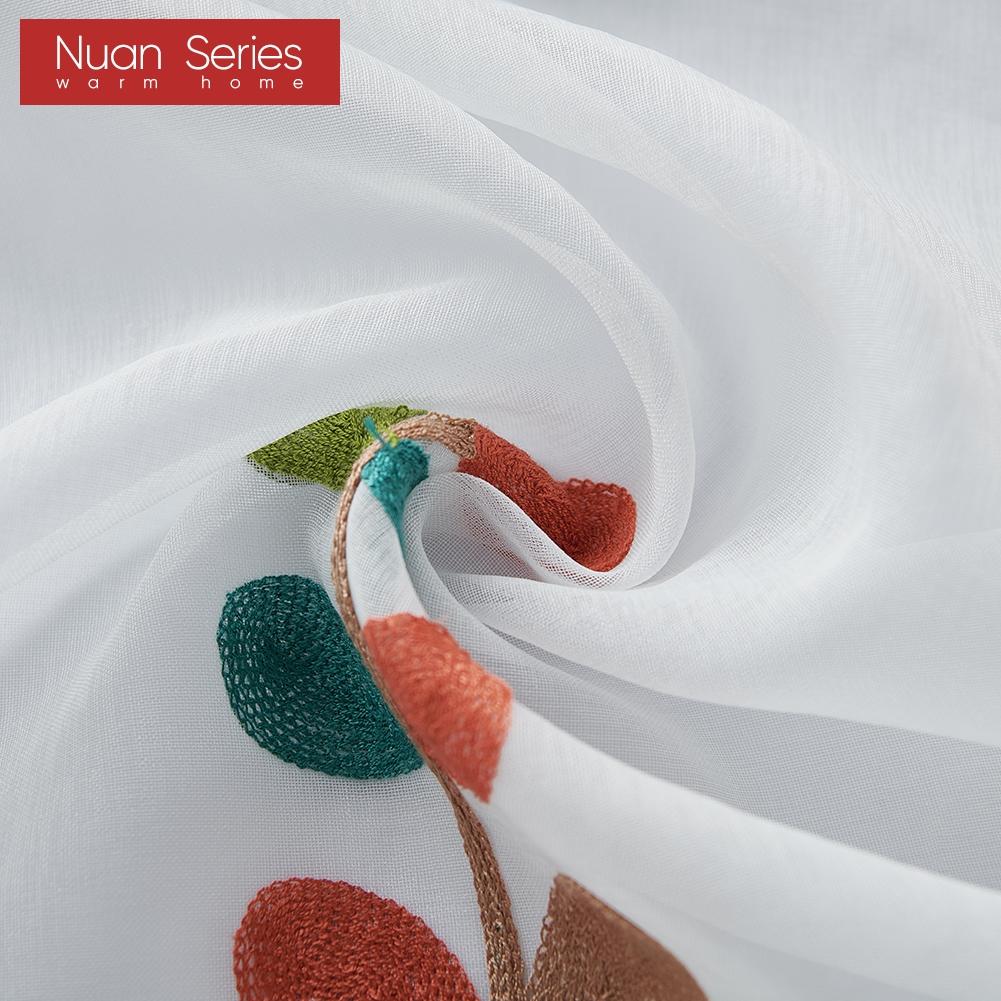 1PC Nuan Series White Tulle Modern Rural Style Embroidered Colorful Sheer Curtaint Window Drape for Living Room Bedroom Home Decor