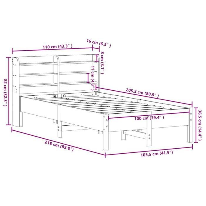 VidaXL Cadre de lit sans matelas blanc 100x200 cm bois de pin massif 3306895