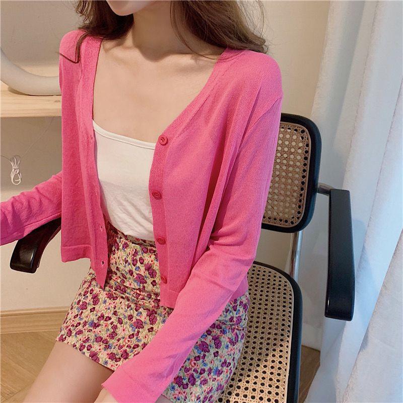 Small shawl summer thin summer candy color sunscreen ice silk knitted sweater outer cardigan knitted summer thin
