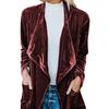 Damen Uni Langarm Samtjacke Offene Vorderseite Strickjacke Mantel mit Taschen Oberbekleidung