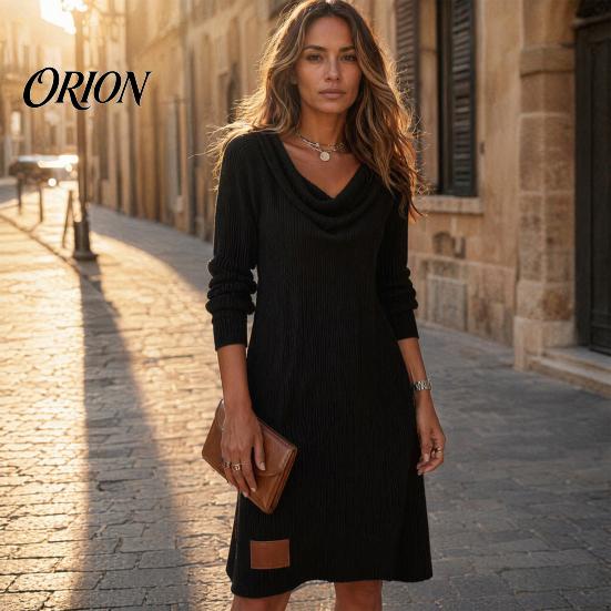 Comfortable Daily Dress Cowl Neck Knit for Women, Long Sleeve Ribbed Stylish Casual Women Mini Sweater Dress, Fall Spring Outfits Beach