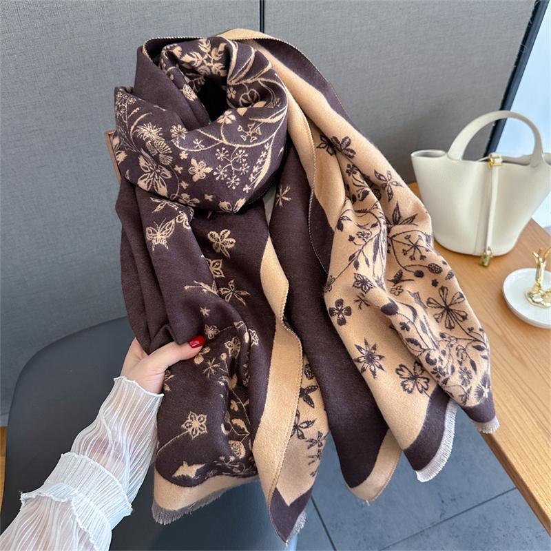 

Luxury Dog Double Sided Winter Warm Women Scarf Imitation Cashmere Thicken Shawl Pashmina Scarves Female Wrap Blanket Foulard 65x180cm