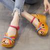 GKTINOO Damen Sandalen Echtes Leder 2025 Neue Sommer Damen Schuhe Klettverschluss Retro Keile Lässige Plateau Damen Sandalen