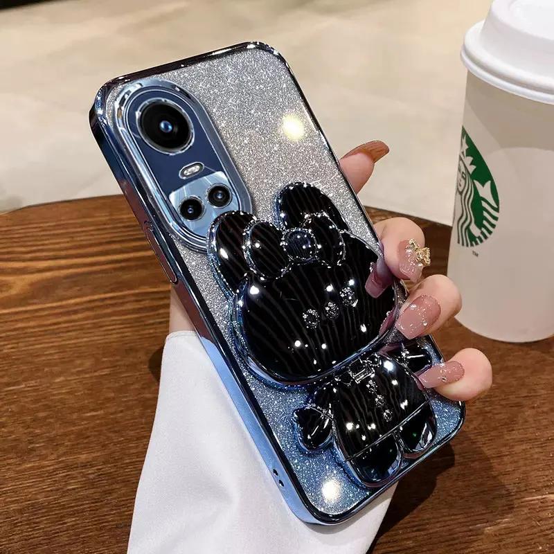 Rabbit Mirror Bracket Case for OPPO Reno 13 12 Pro 11 F Reno 10 Pro Plus Reno 7 8T 4G 5G A3 A58 A38 A78 Seismic Protective Shell