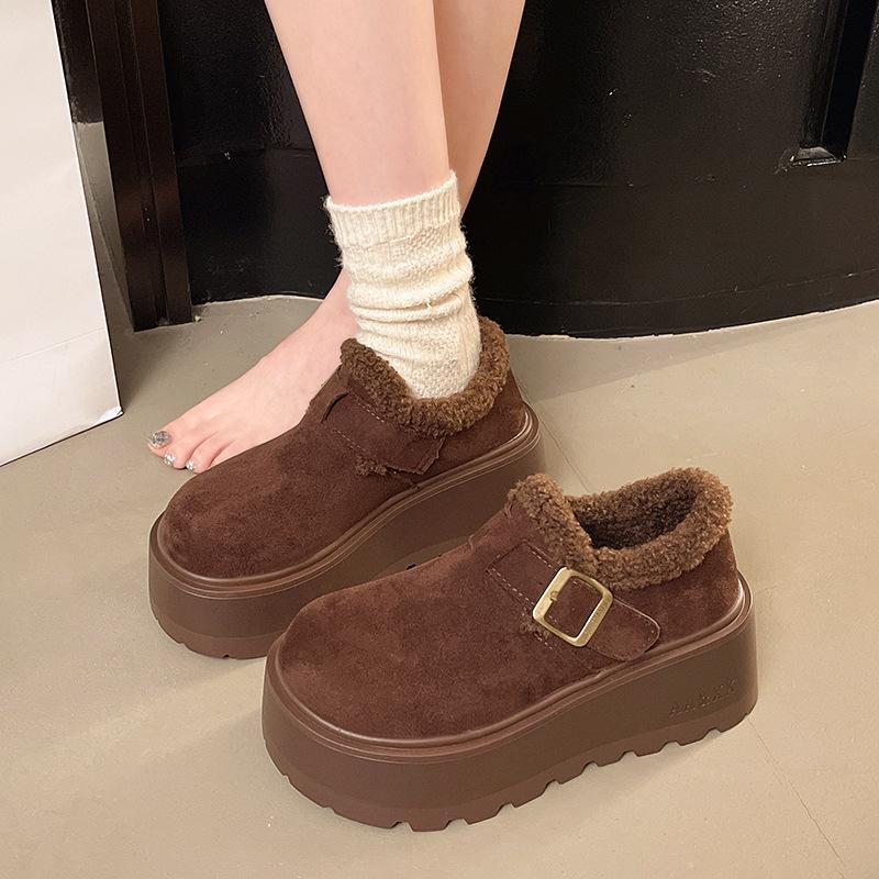 

Women s soft elastic thick soles winter a footstool fur one warm cold padded snow boots non-slip wear casual sports cotton boots Le Fu shoes 40 темно-коричневого кольору