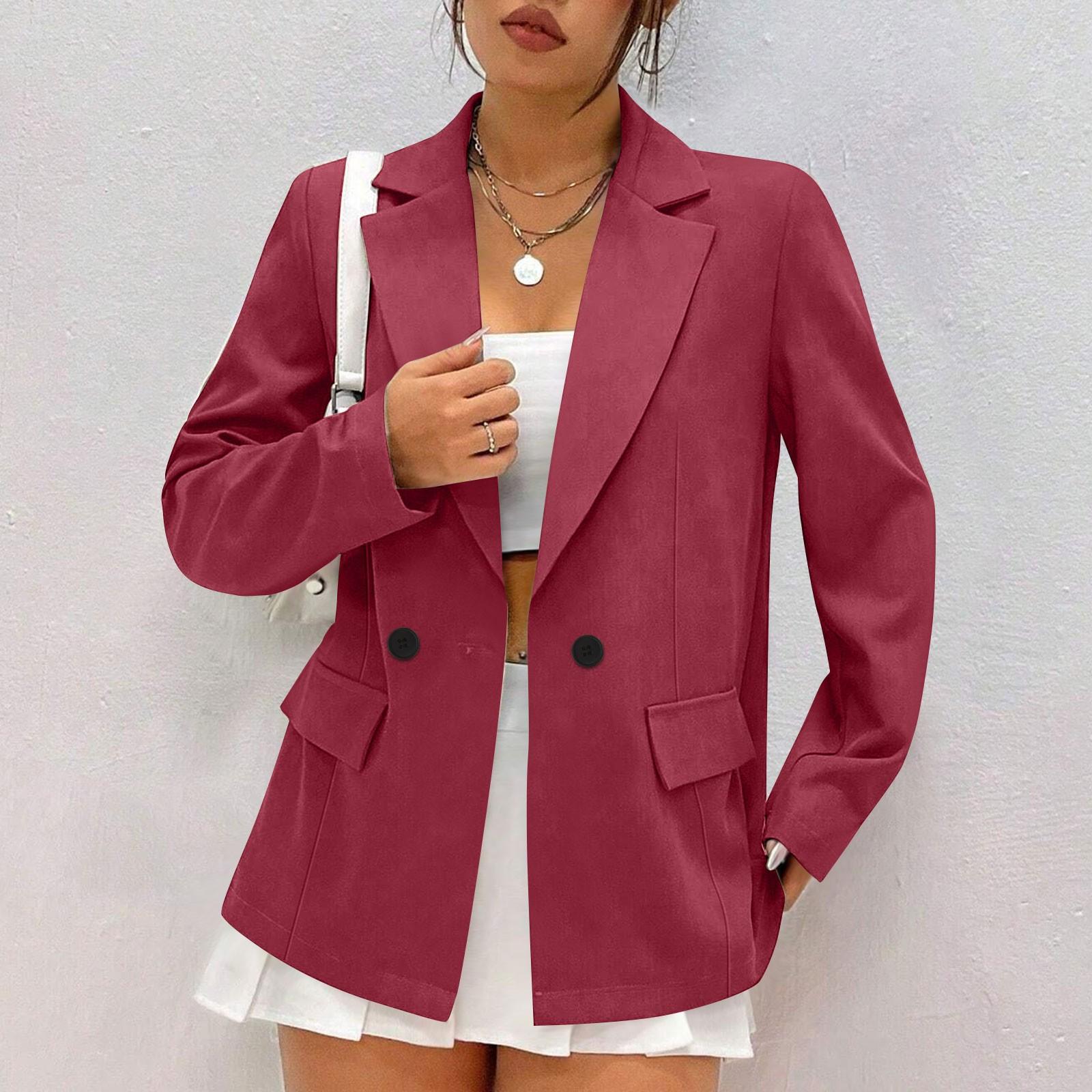 

Женское повседневное рабочее пальто с длинным рукавом и V-образным вырезом на одной пуговице, однотонное S винный