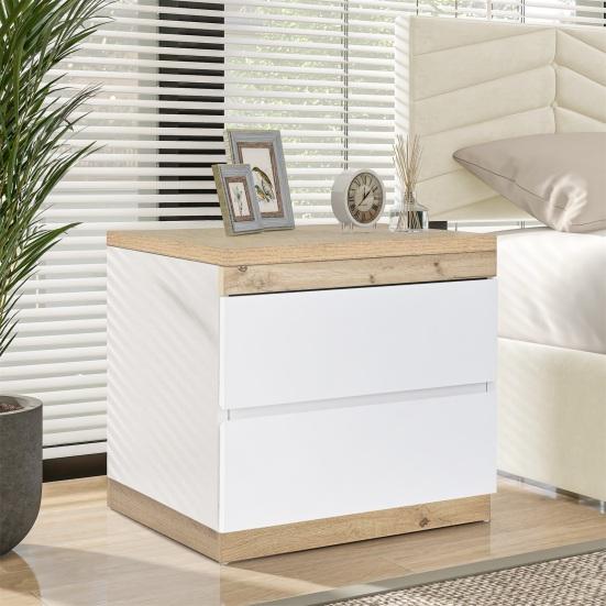 Wood Grain Nightstand with 2 Drawers Spacious Desktop Strong Load-bearing Small Side Table Nightstand Bedroom