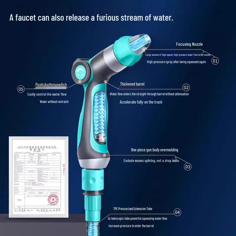 High-Pressure Water Gun for Car Wash, Flower Watering, and Floor Cleaning with Retractable Hose and Powerful Sprinkler.