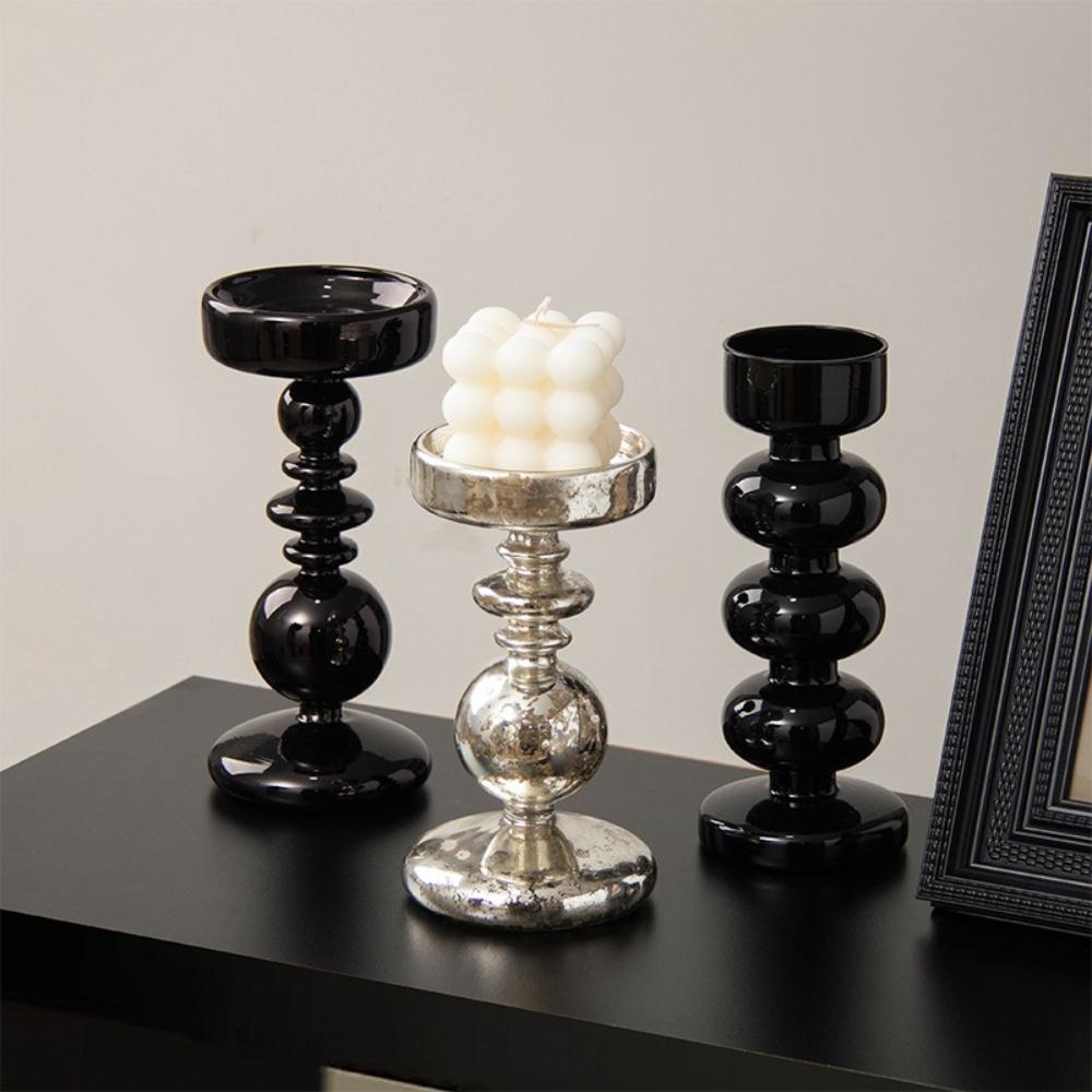 Simple European Style Glass Candle Holders Living Room Modern Decoration Glass Vase Bookshelf Decor Candle Stick Holder