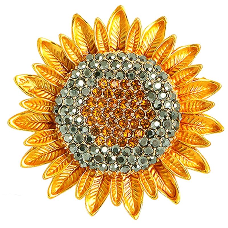 

Dripping Oil Painted Sweet Rhinestones Sunflower Brooch Corsage Dress All-match Clothing Collar Pin for Birthday Gift 1