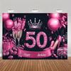 2D Glam Black Pink 50th Happy Birthday Photography Backdrop with Heels & Gifts