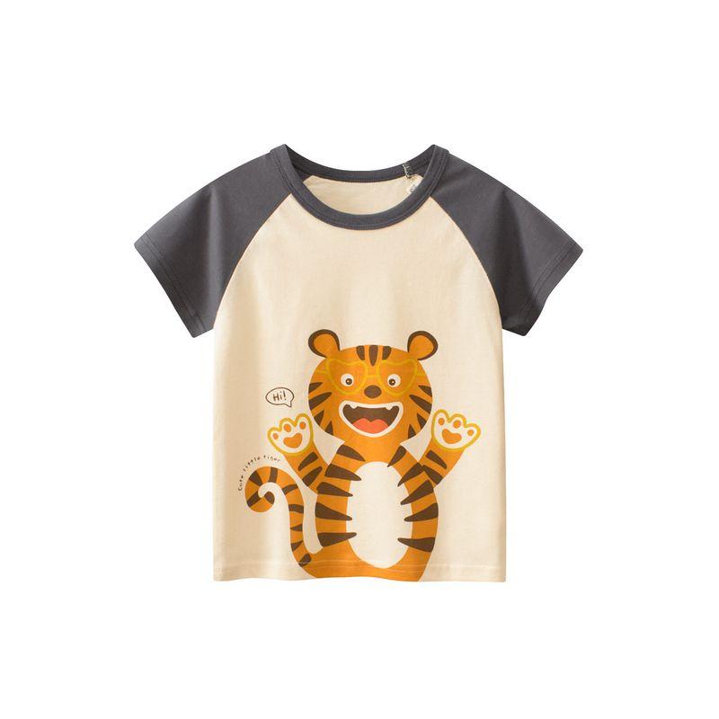 27Kids Children s Clothing Summer Kids Short Sleeve T-shirt Half Sleeve Boy Tiger Bottoming Shirt Boy Baby 100% Cotton Coat 9670m Apricot/Dark Gray 90