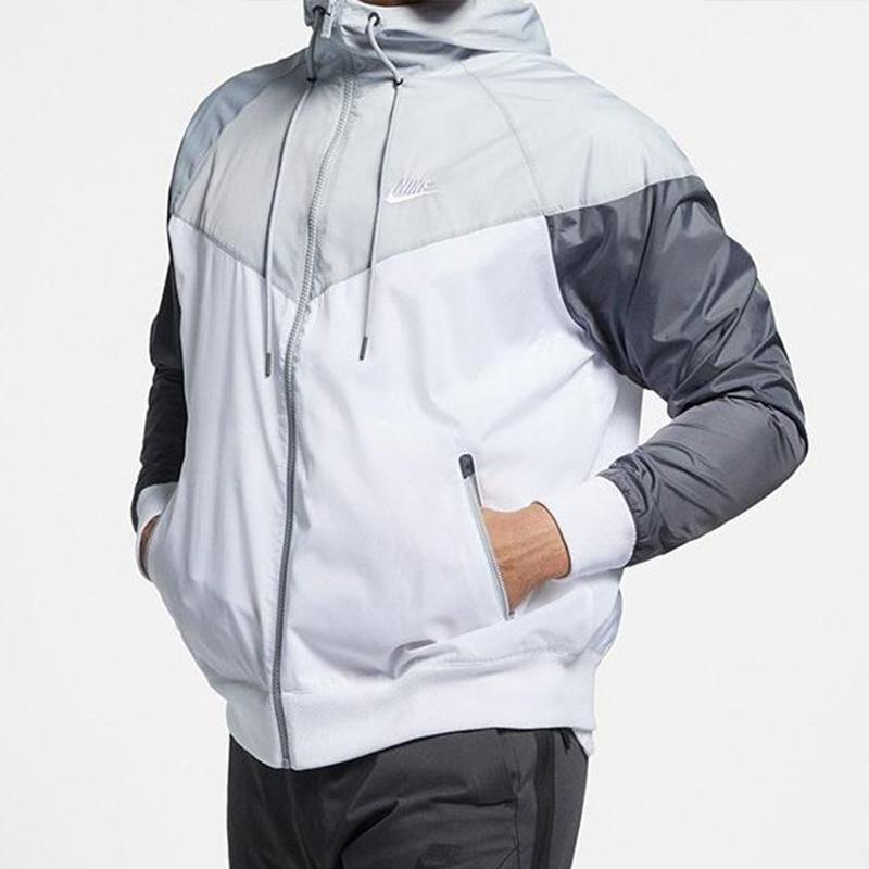 Nike Sport Windbreaker Hooded Jacket Men Outerwear Grey White AR2192-100
