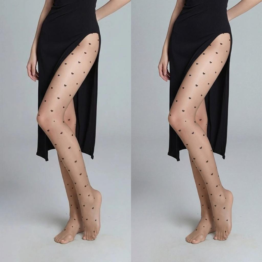 Cute Polka Dot Heart Tights Women Black Sheer Ultra Thin 0D Skin Smoothing Pantyhose Spring Summer Fashion Thigh High Stockings