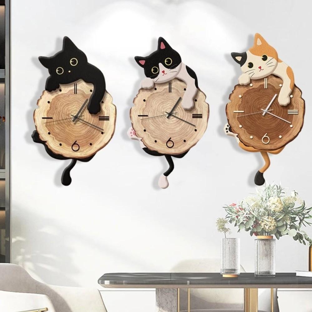 Tail Swing Wall Mounted Clock Cute Cat Hanging Clock Modern Style Cat Wall Clock  Bedroom