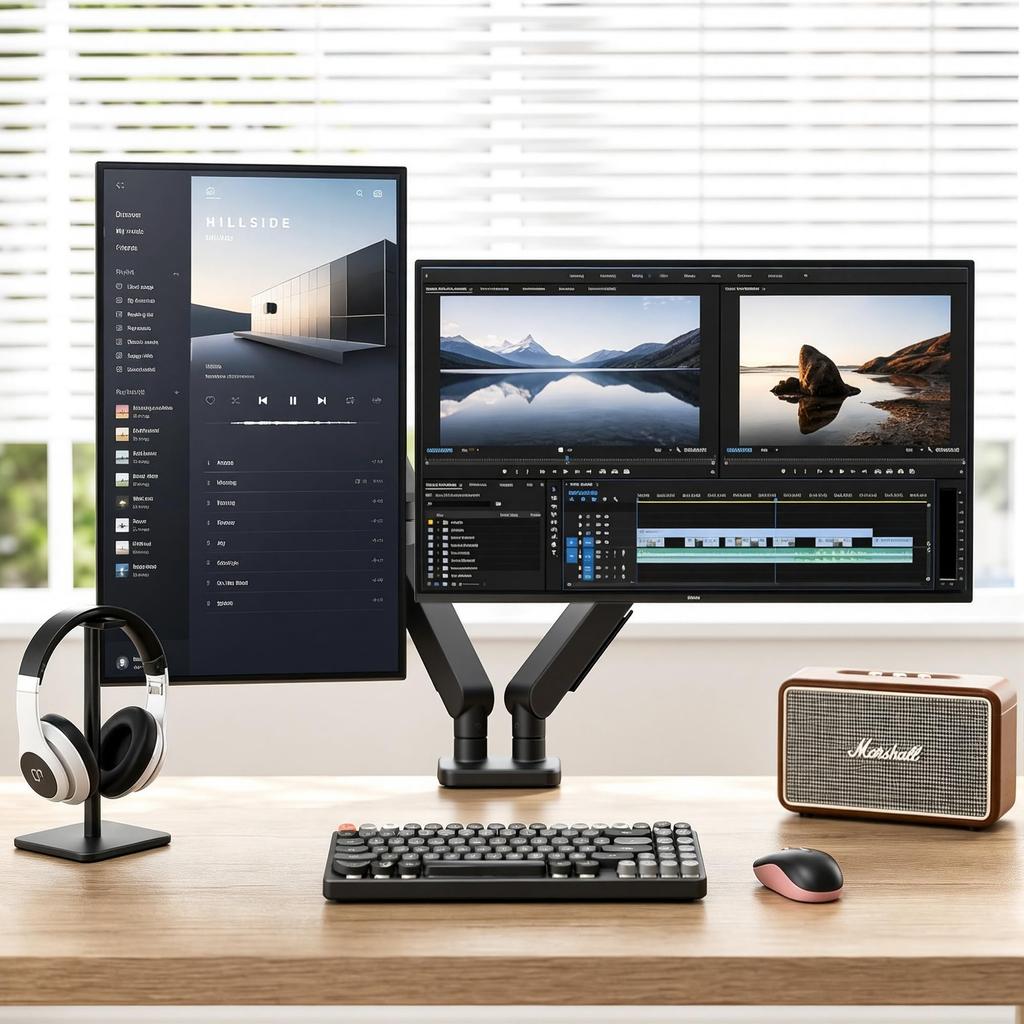 ETHU Dual PC Monitor Inch Load VESA Display Full Motion Arm, 17-35 Compatible, 2-11kg Capacity, Compatible, Stand, Adjustable, Black.