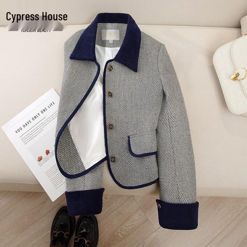 

Женский короткий жакет из смесовой шерсти с контрастным лацканом XL