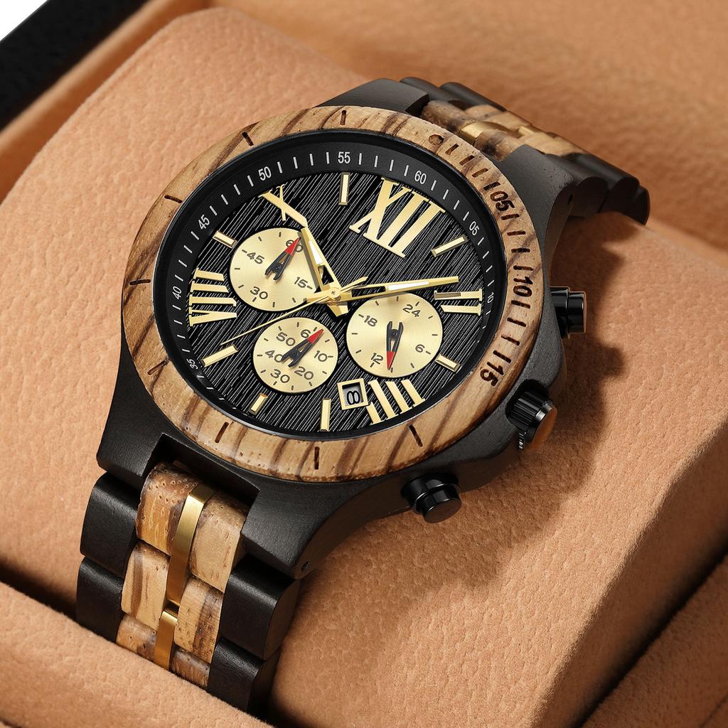 New Fashion Retro Wooden Watch Europe and The United States Popular Style Multi-functional Men's Quartz Watch