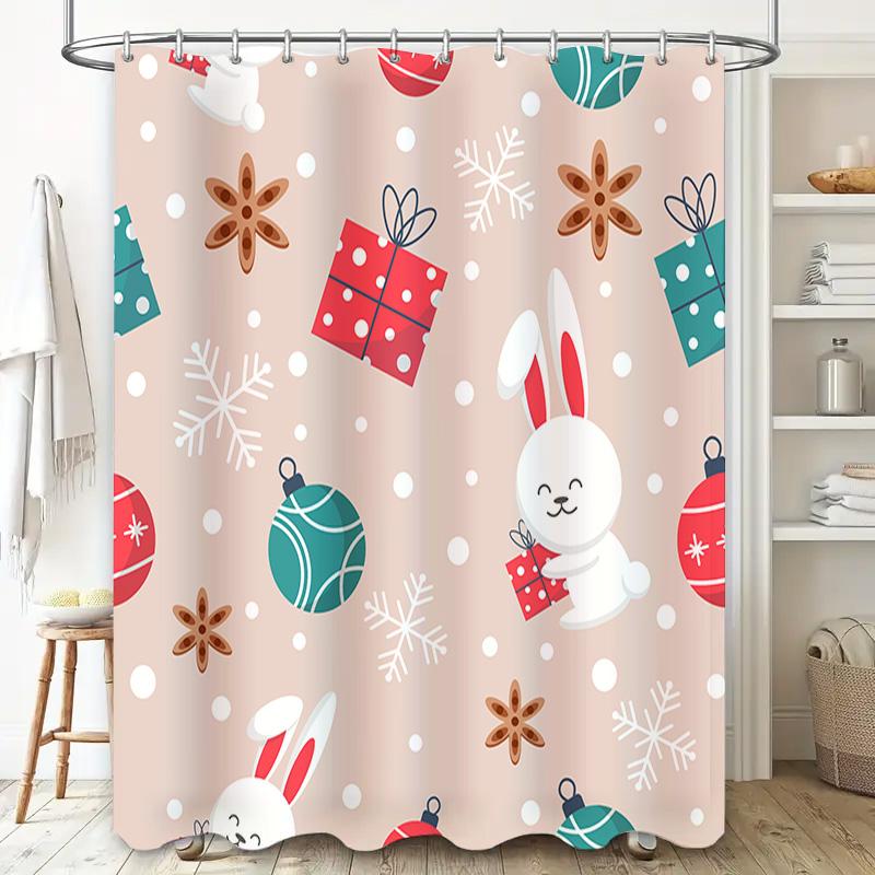XMAS Gift Box Cartoon Bunny Shower Curtain Decoration for Bathroom Bath Mat Set Christmas Ornament Wall Sticker Home Decor in Ho