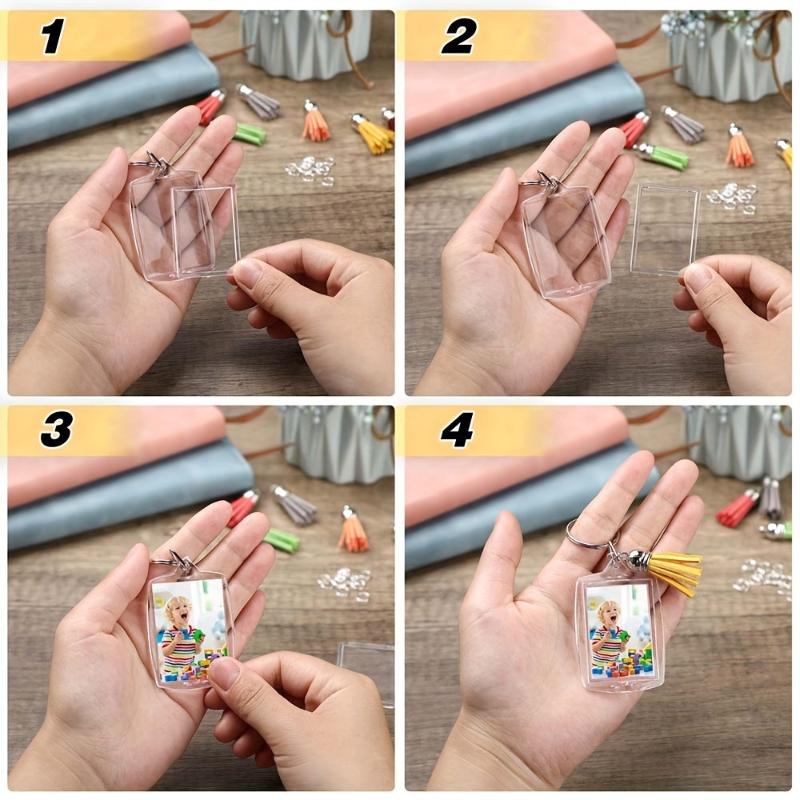 10Pc Acrylic Photo Frame Keychain Clear Picture Insert Blank Keyrings For Double-Sided Photos Diy Supplies