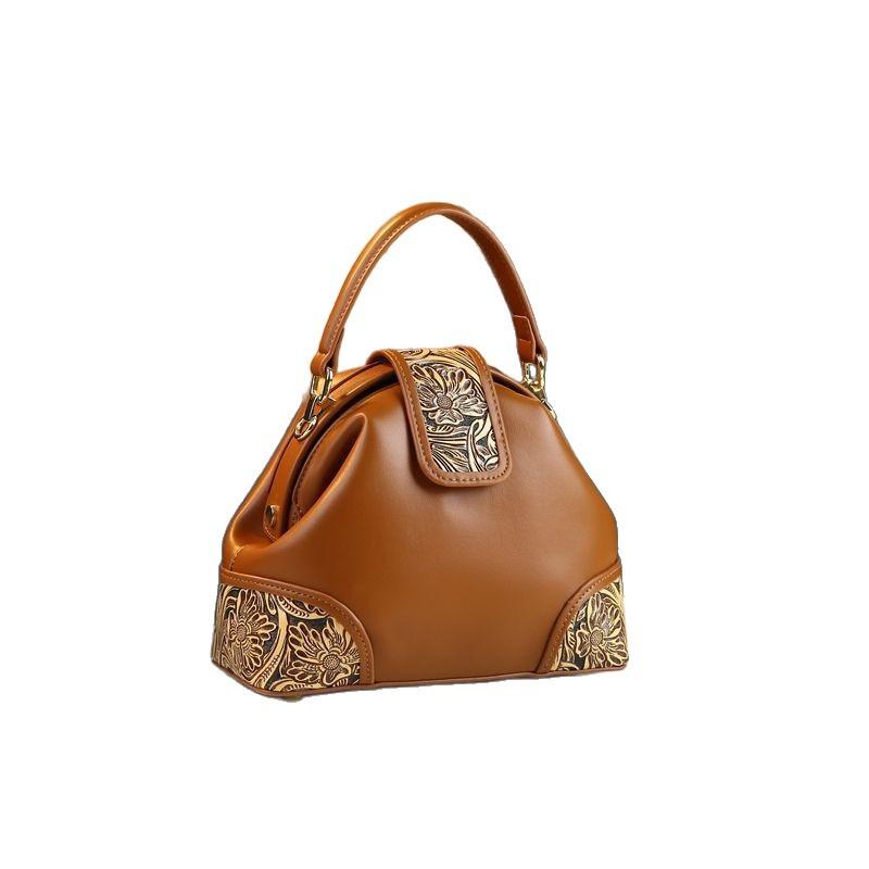 Leather Carving Small Bag Retro Atmosphere Dumpling Leather Women'S Bag Exquisite Shoulder Crossbody Handbag Women