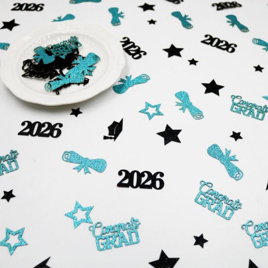 Yousheng 100 Pcs Graduation Confetti Glitter Grad Caps Bows Stars Confetti Class of 2026 Party Table Centerpiece for Graduation Party