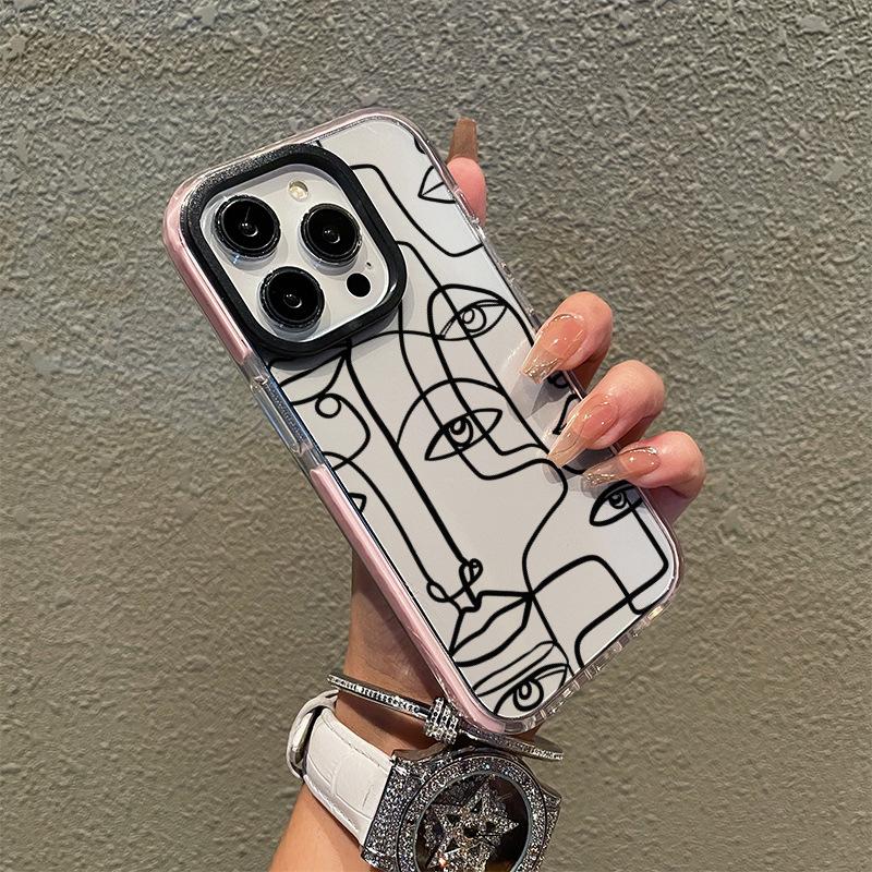 Art abstract face suitable for Apple 17 mobile phone case 15promax Amazon hot-selling ip16 two-color transparent case