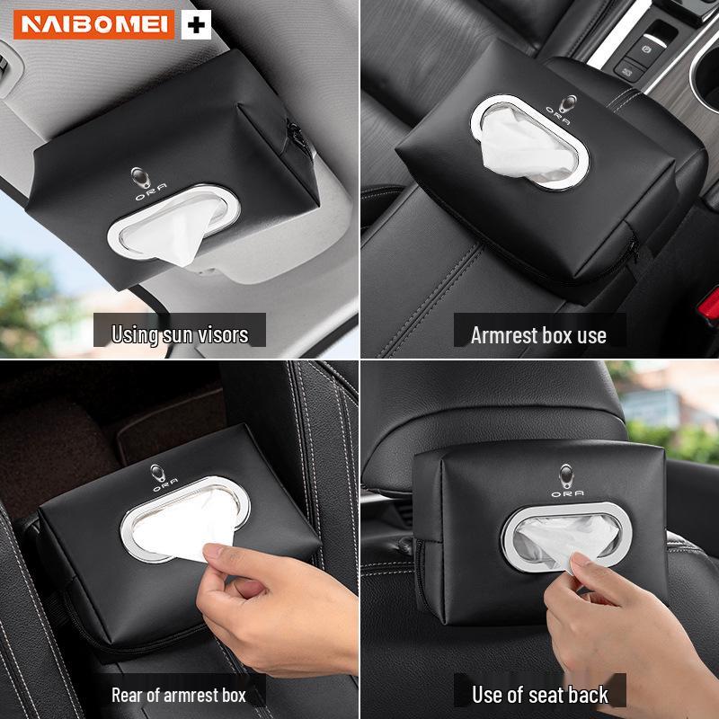 Ora Haomao Car Tissue Box: Lightning Cat, Ballet Cat, Black Cat, White Cat Armrest & Seat Back Pull-out Tissue Pack