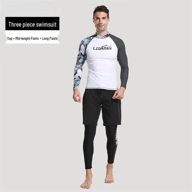 Men s Split Long-Sleeve Rash Guard Swimsuit L