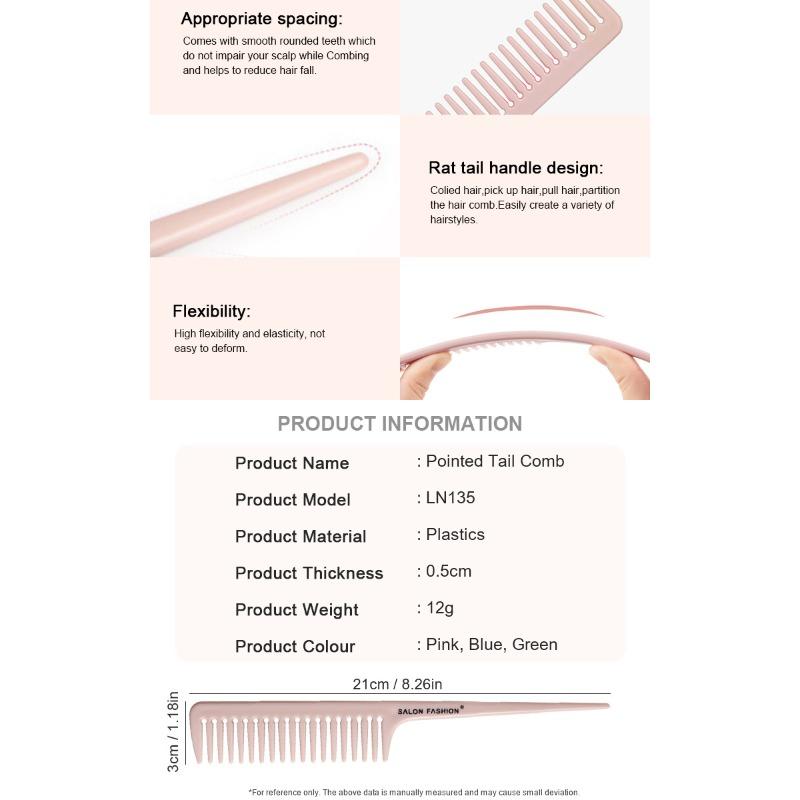 Pointed tail comb, women's hairdressing, hair styling, wide tooth comb