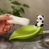 Bamboo Self Draining Soap Holder Ceramic Soap Rack No Punching Panda Soap Dish Washbasin