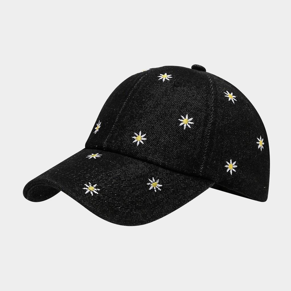 Embroidered Daisy Flower Denim Baseball Hat With Sunshade For Casual Day Out