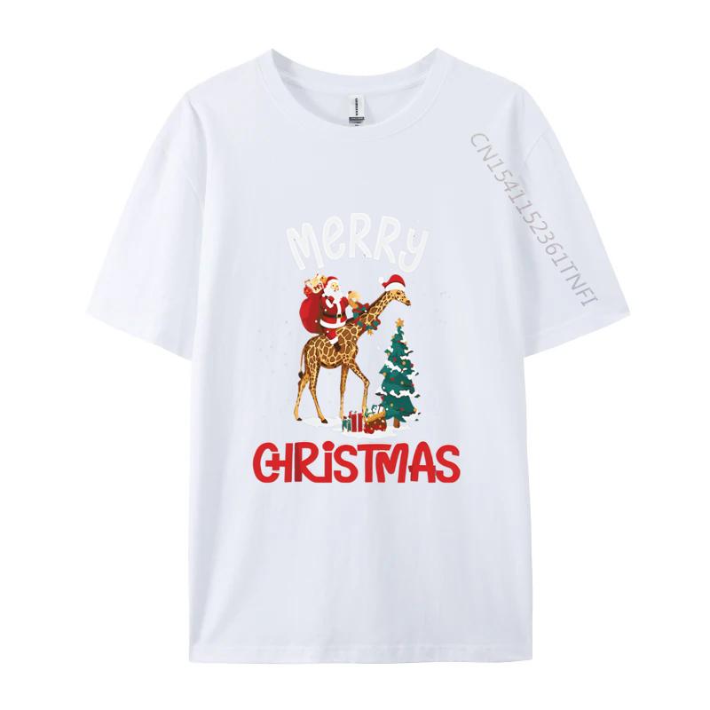 Merry Christmas Giraffe Riding Santa Tshirts Birthday Party Premium TShirt Fashionable Geek Tops Tees Cotton Top TShirts